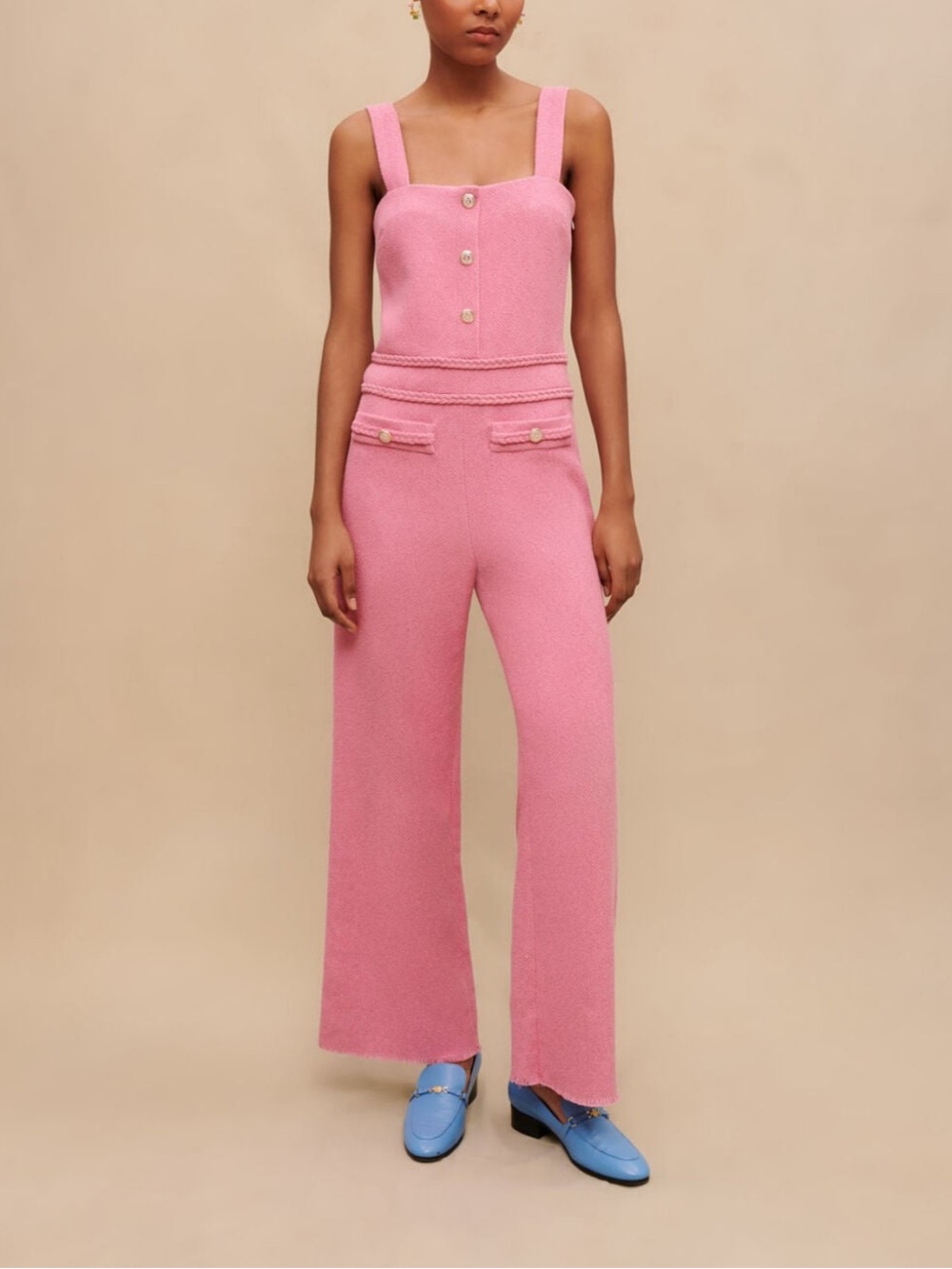 Maje Pink Knit Wide-Leg Jumpsuit 34 size 0